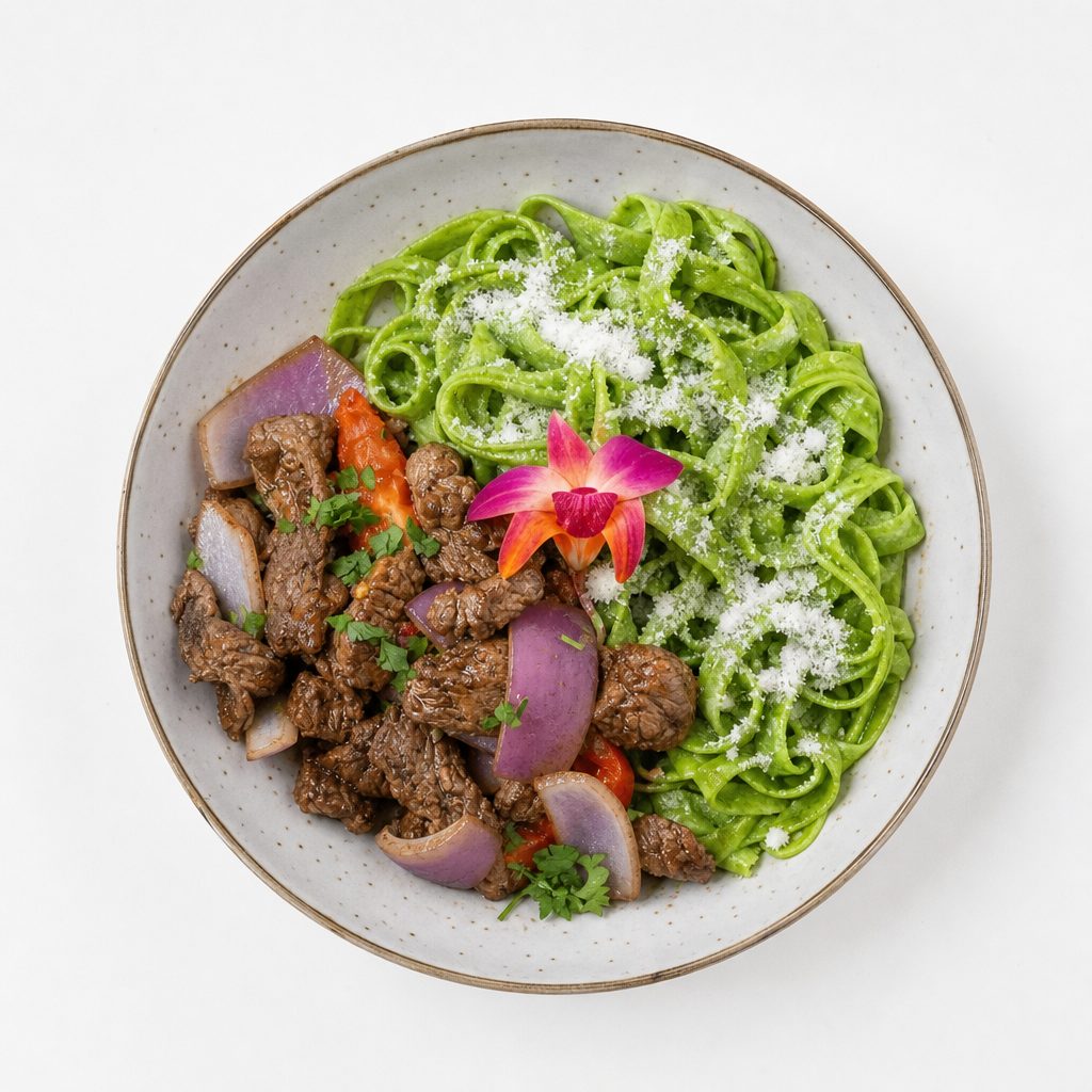 Tallarin Verde Lomo Saltado - Beef Tenderloin.