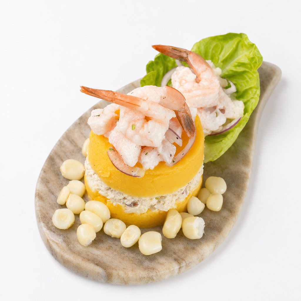 Causa Acevichada Fish & Shrimp.